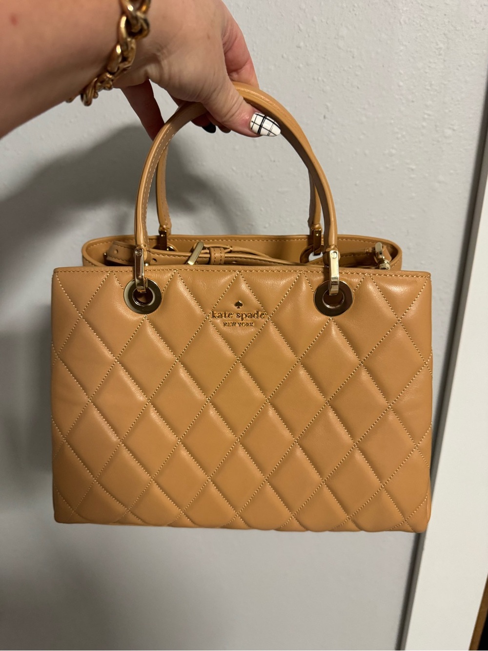 kate spade Quilted Leather Satchel in Camel Tan